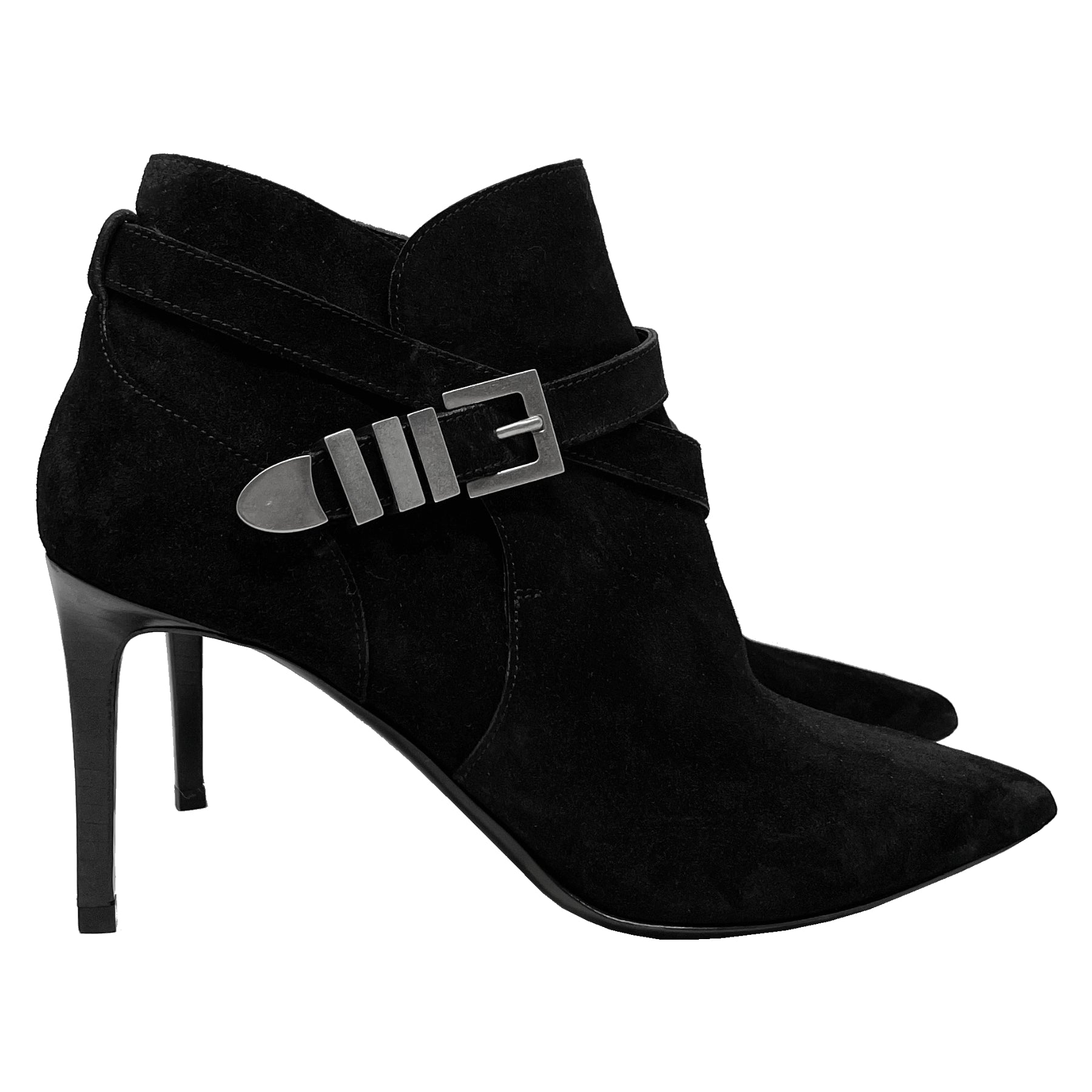 Saint Laurent Suede Pointed Buckle Toe Ankle Boots