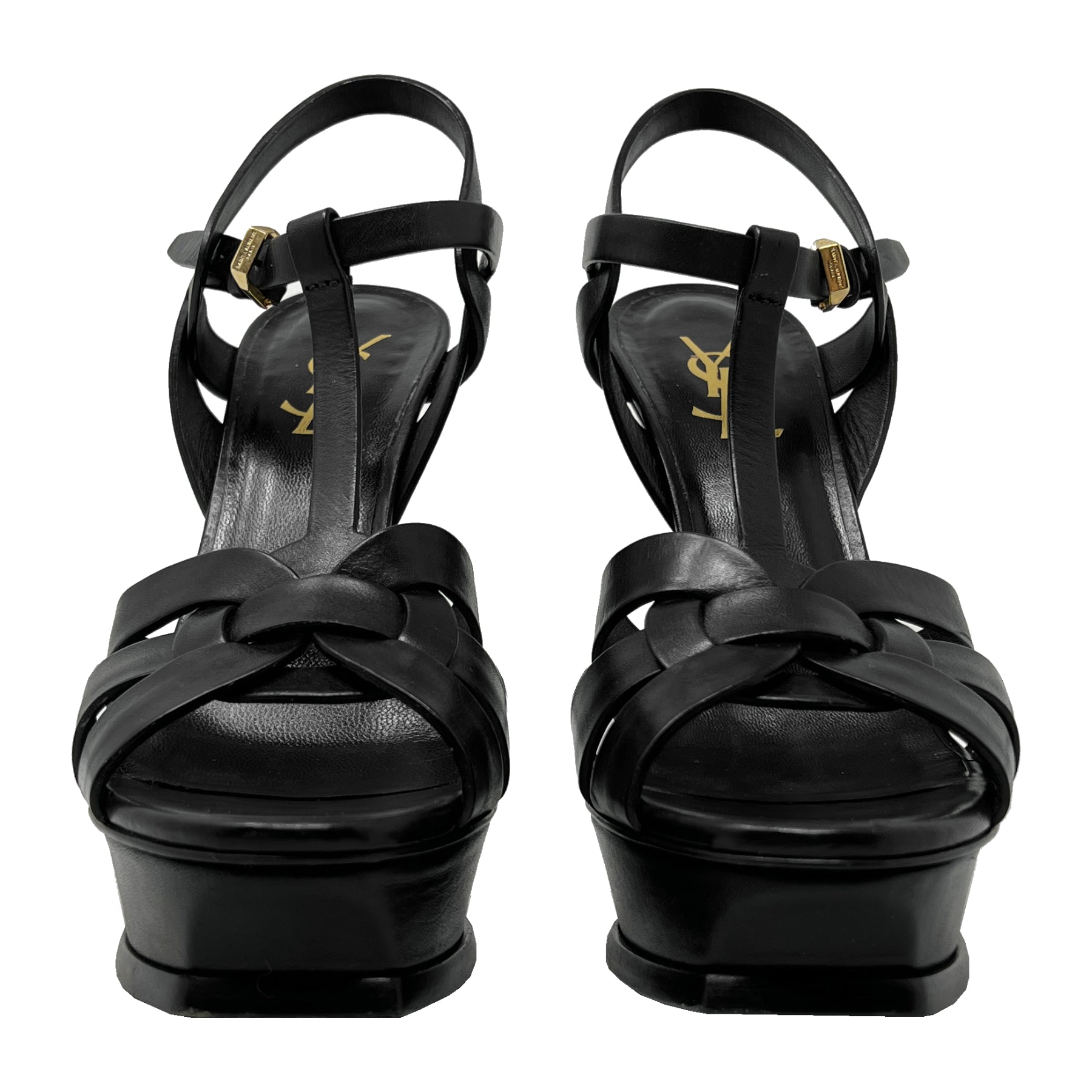 Saint Laurent Tribute 105 Black Matte Leather Platform Sandals EU