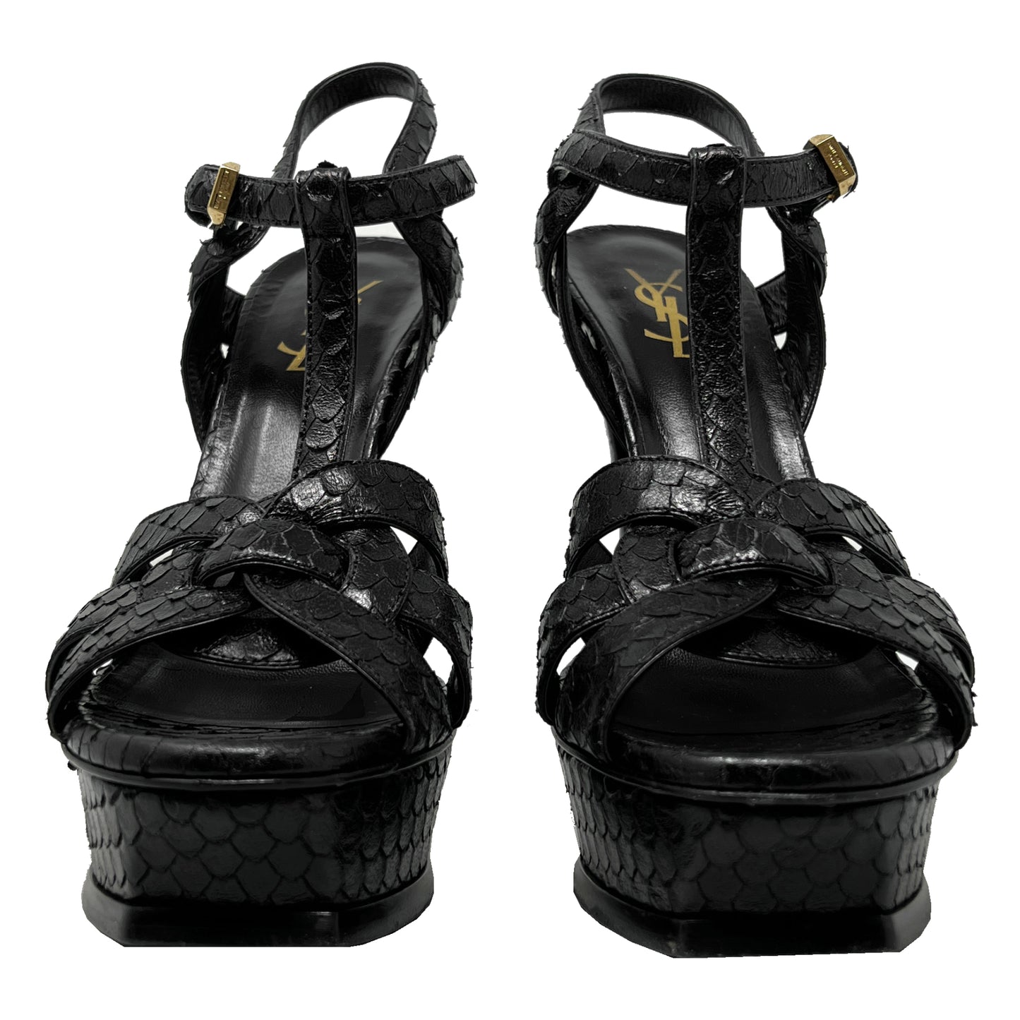 Saint Laurent Tribute 105 Black Leather Platform Sandals Size EU 39