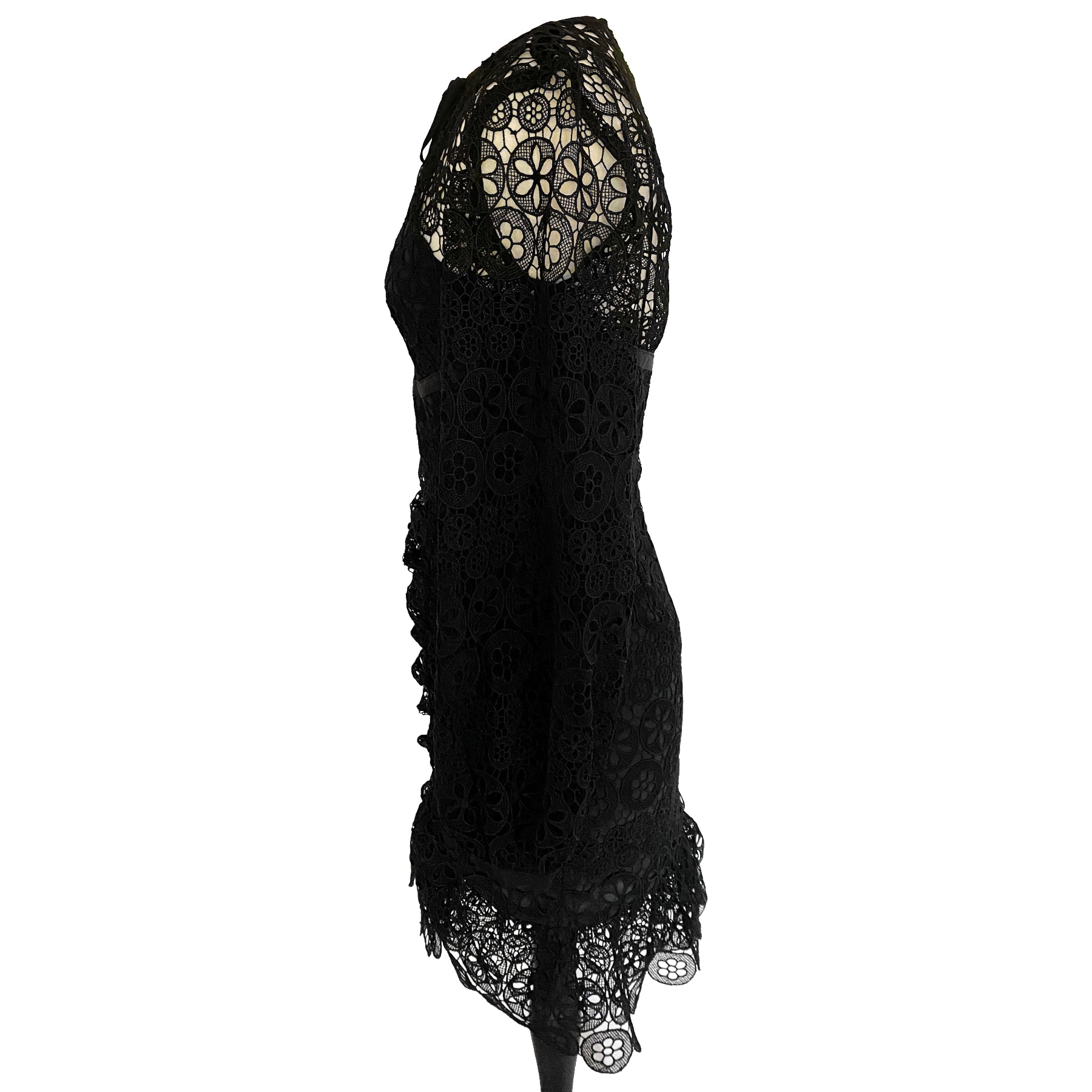 Self Portrait Black Long Sleeve Circle Floral Lace Mini Dress Size