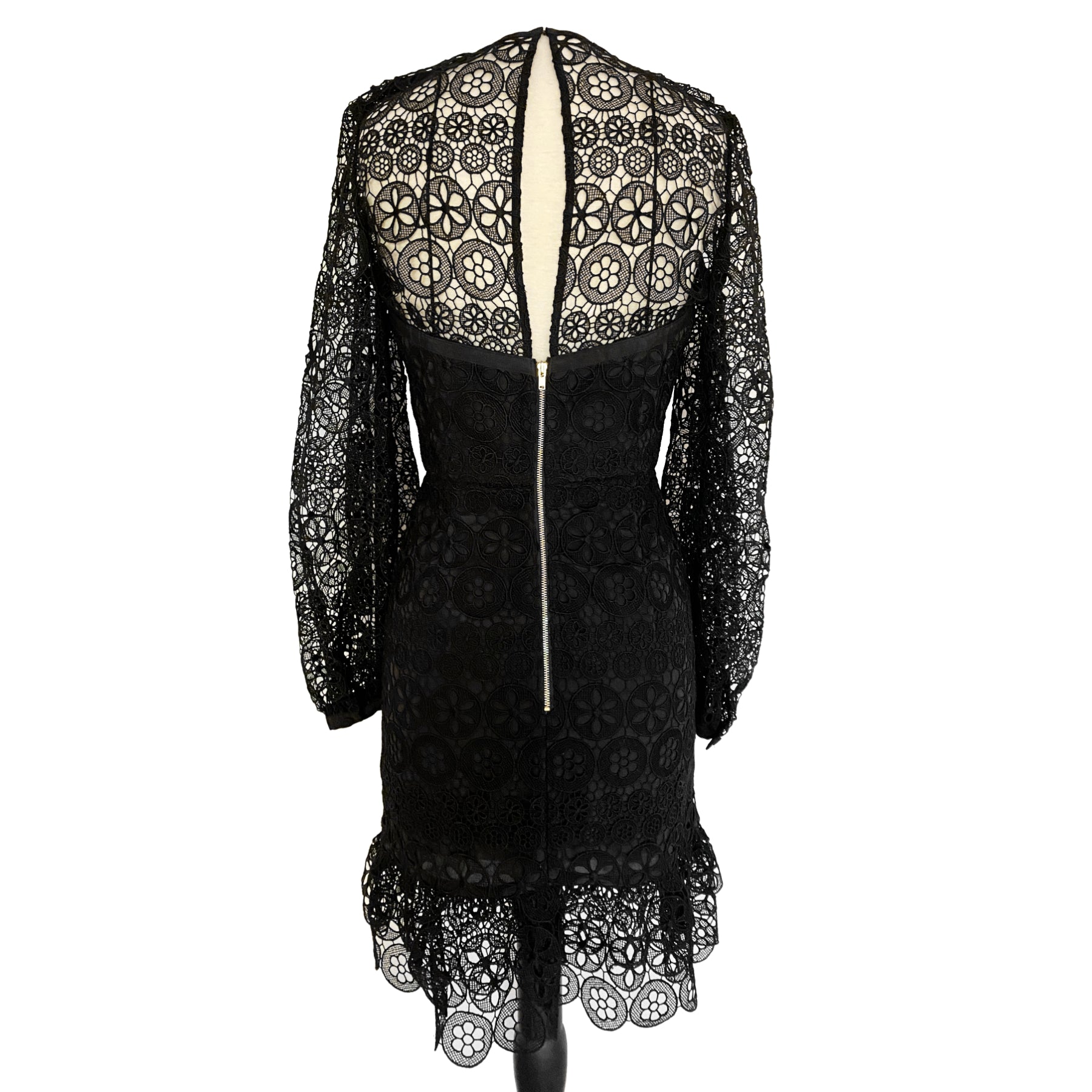 Self Portrait Black Long Sleeve Circle Floral Lace Mini Dress Size