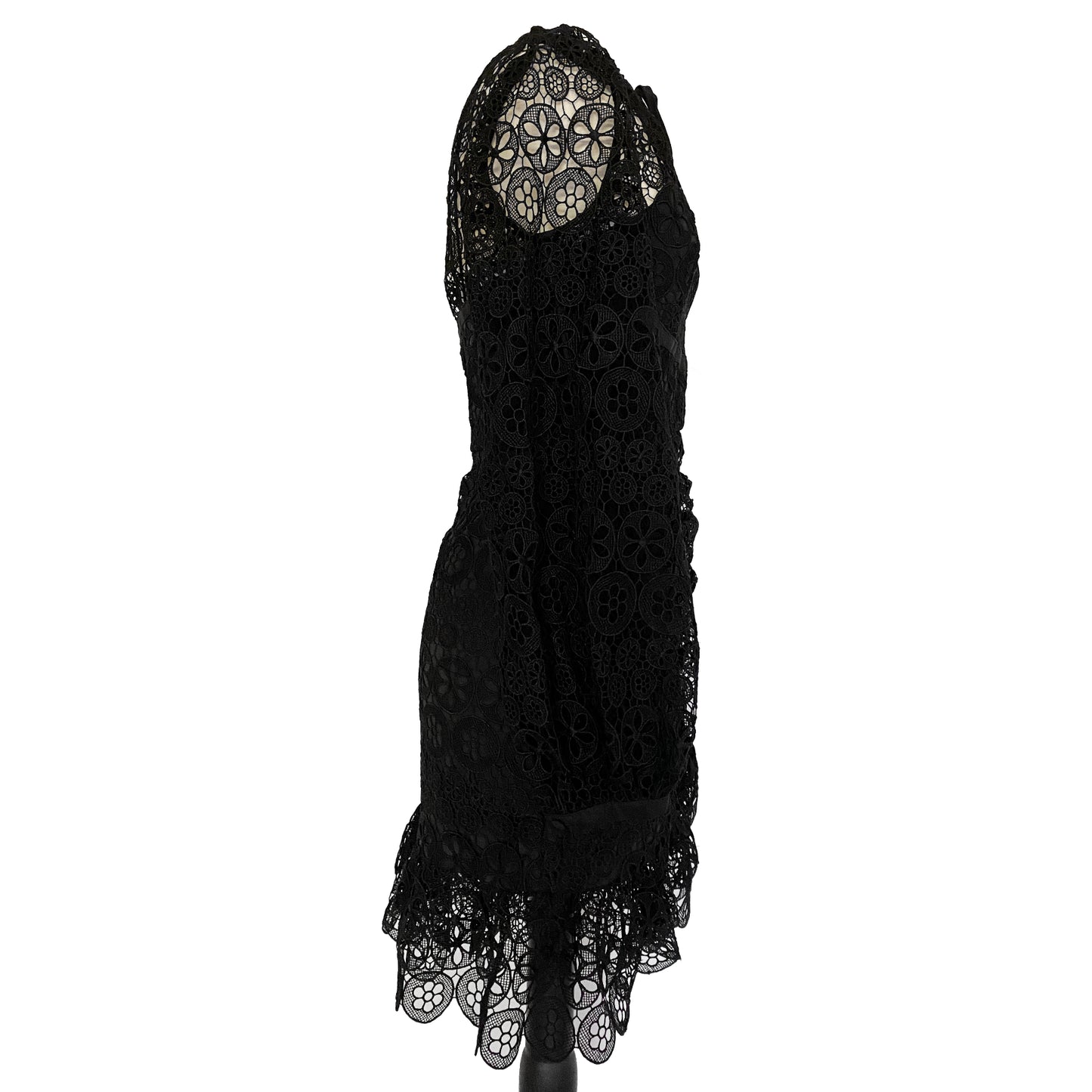 Self Portrait Black Long Sleeve Circle Floral Lace Mini Dress Size US 4