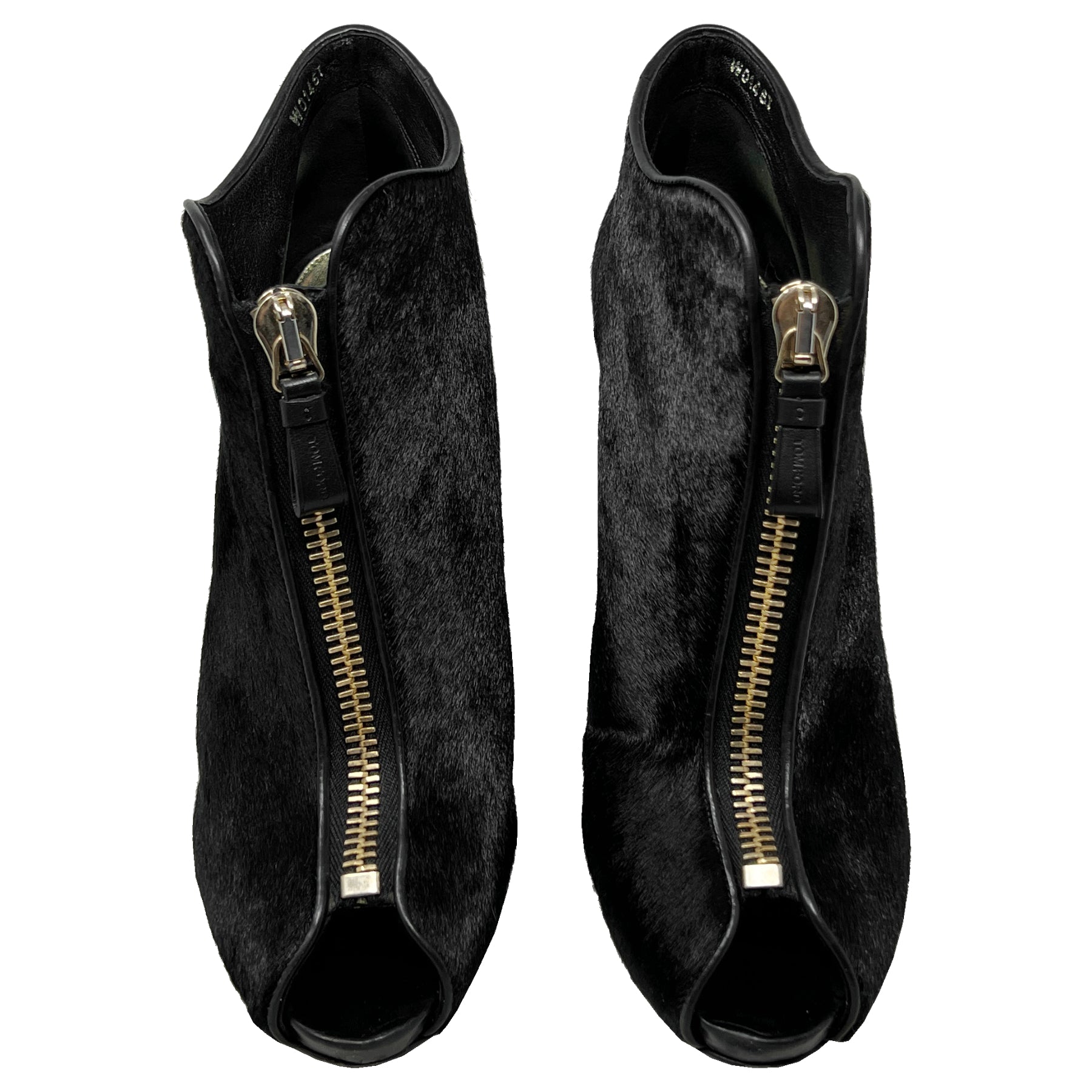 Tom Ford Black Calf Hair Zipper Detail Peep Toe Sandals Ankle Boots
